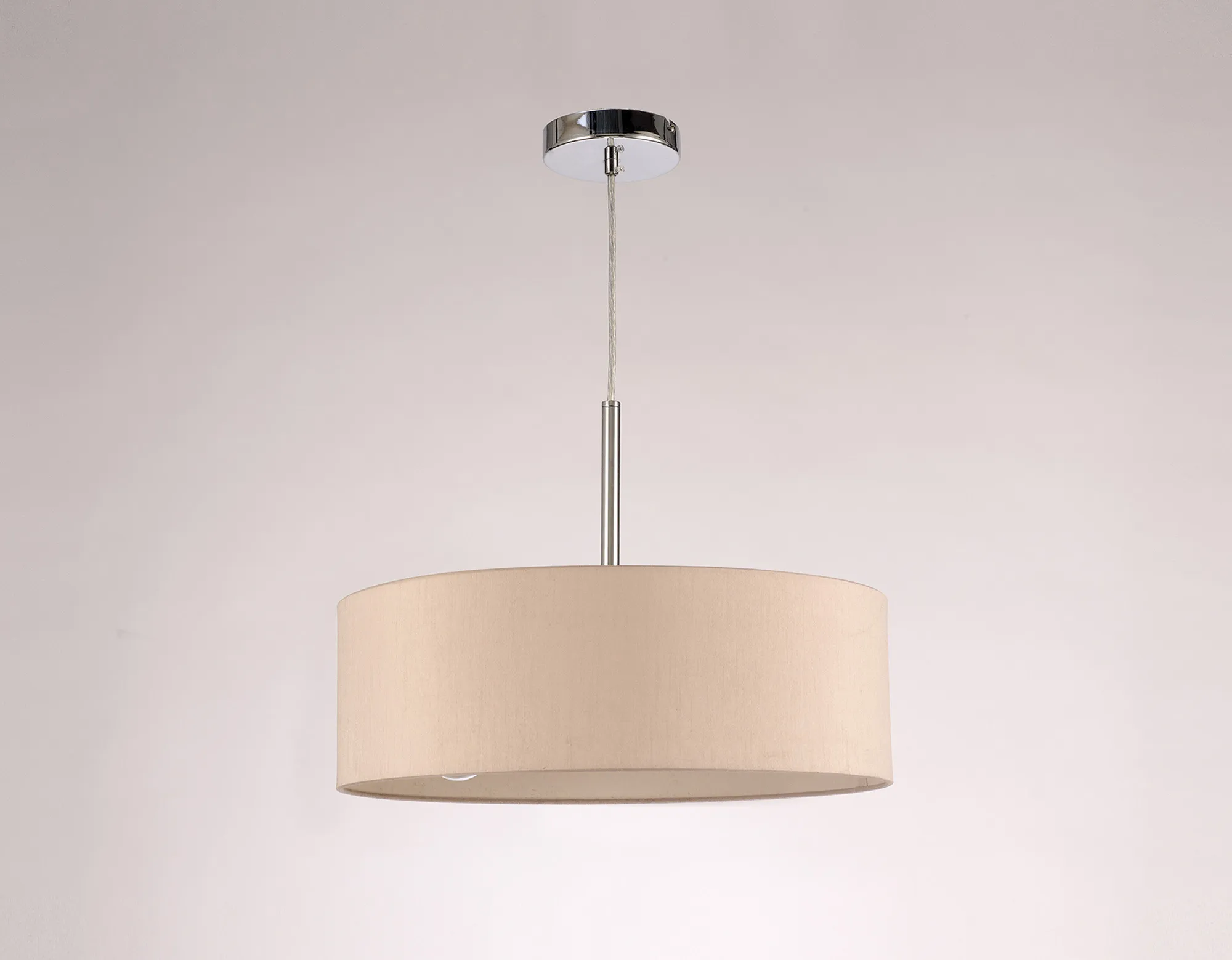Baymont 45cm 3 Light Pendant Polished Chrome, Nude Beige/Moonlight DK0687  Deco Baymont CH NU
